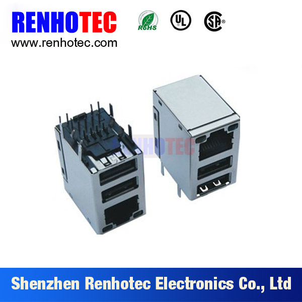 90 Degree Network Modular Jack RJ45 Connectors with Dual USB