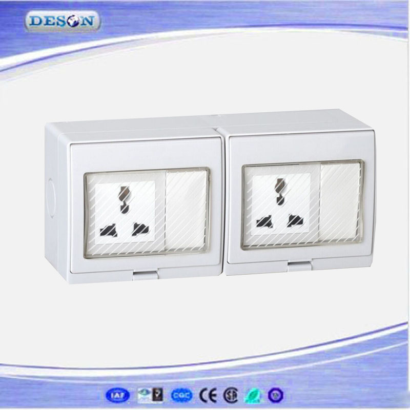 IP55 2 Gang Switch and 2 Gang Universal Socket Waterproof Wall Switch Socket