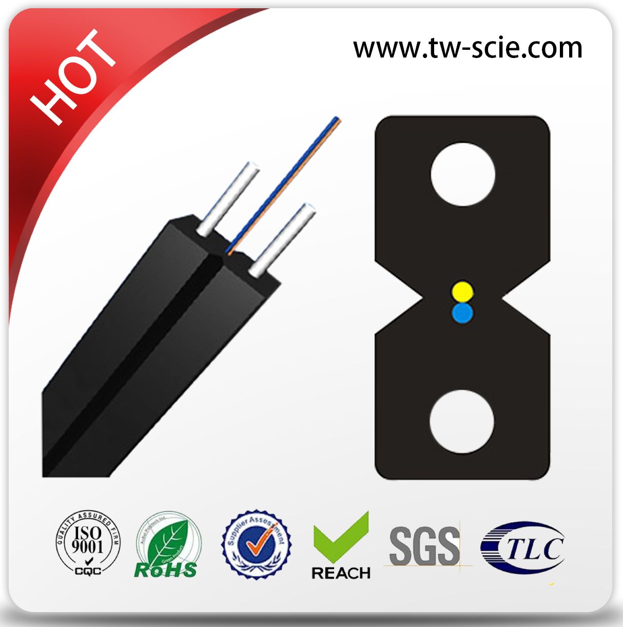 1 2 4 Core FTTH Drop Cable with FRP Messenger
