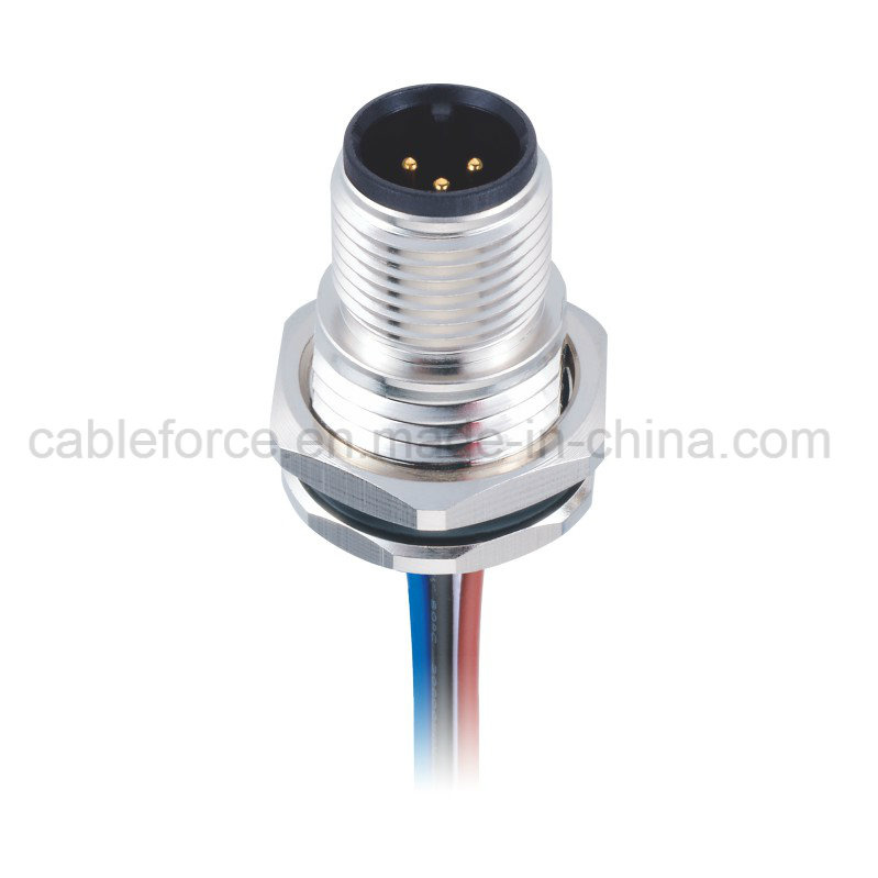 M12 3pin Panel Front Mounting Connector Solder with Wires