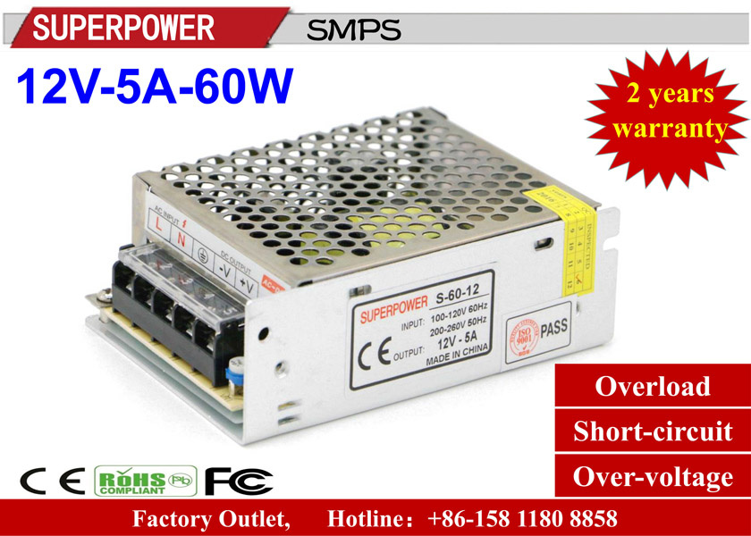 LED Driver DC 12V 5A 60W Switching Power Supply for Security Monitoring