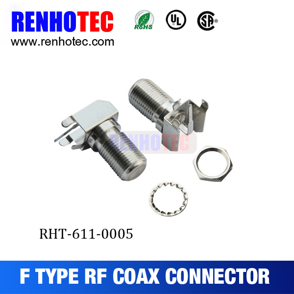 F Female Right Angle Solder PCB Mount RF Connector