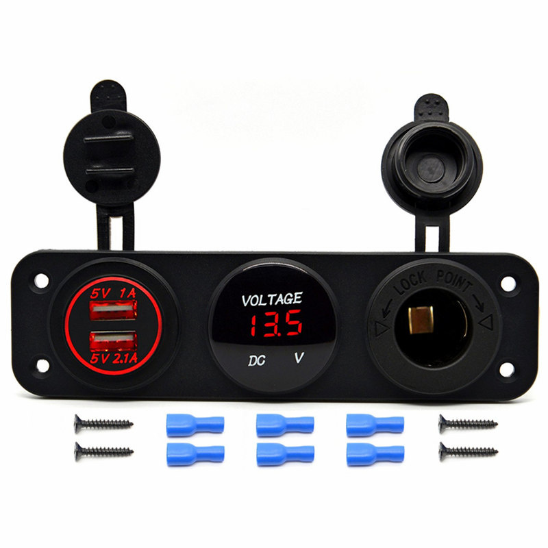 3 in 1 5V 3.1A Universal Car 2 Ports USB + Voltmeter + Cigarette Lighter Socket