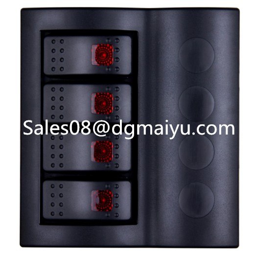 Caravan Combined Automotive Switch 4 Gang Rocker Switch Panel with Red LED