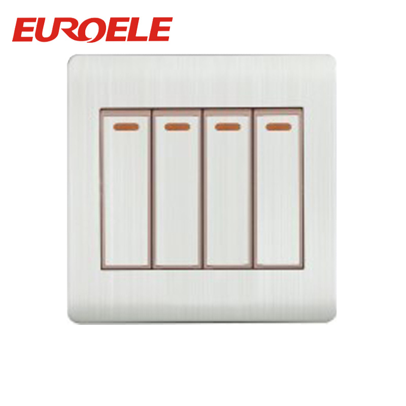 Elegant Type Brushed White Aluminum 4 Gang Wall Switch