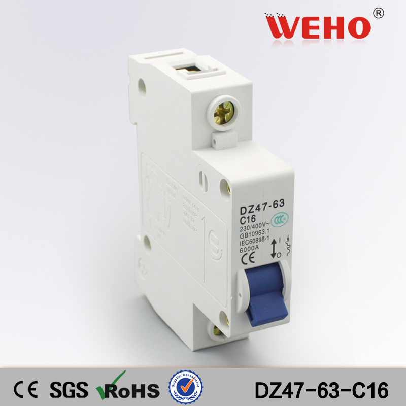 Dz47 Series 16 AMP 1p MCB Electrical Mini Circuit Breaker