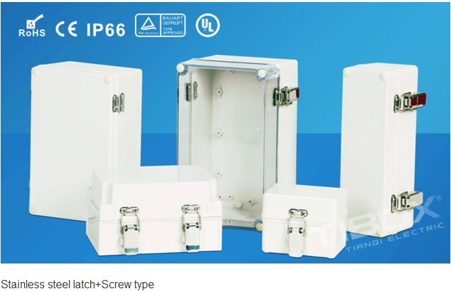 Stainless Steel Latch+Screw Type-Plastic Electrical Enclosure Switch Box