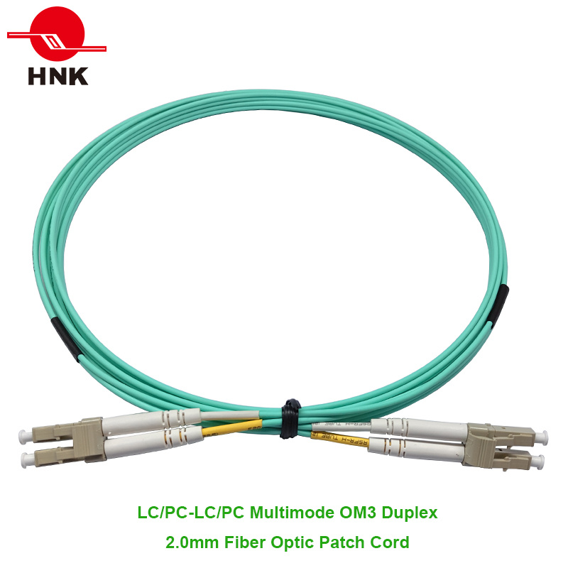 LC/PC-LC/PC Fiber Optic Patch Cord, Multimode 50 Om3, Duplex, Aqua, 2.0mm, Custom Length