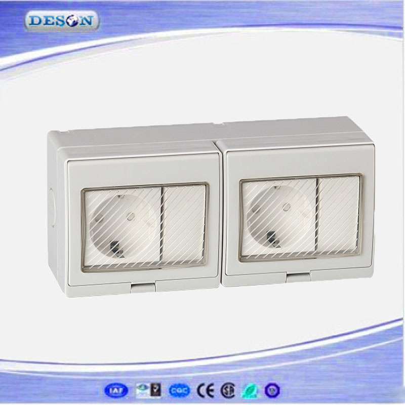 IP55 2 Gang Switch and 2 Gang Germany Socket Waterproof Wall Switch Socket