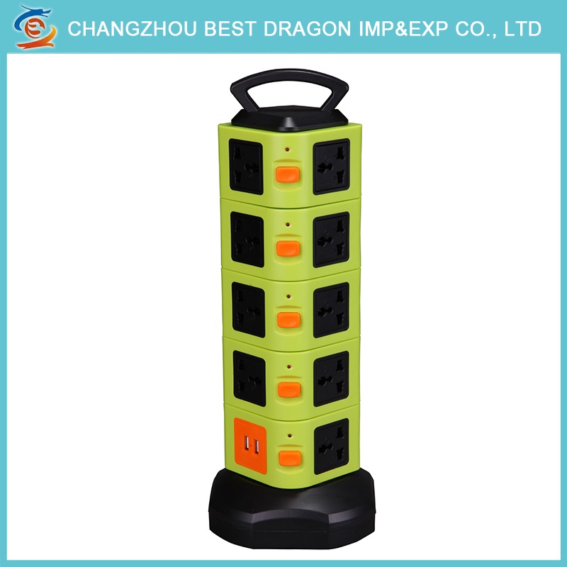 Five-Layer 20 AC Outlets USB Multiple Extension Plug Vertical Socket with 2.1A USB Port