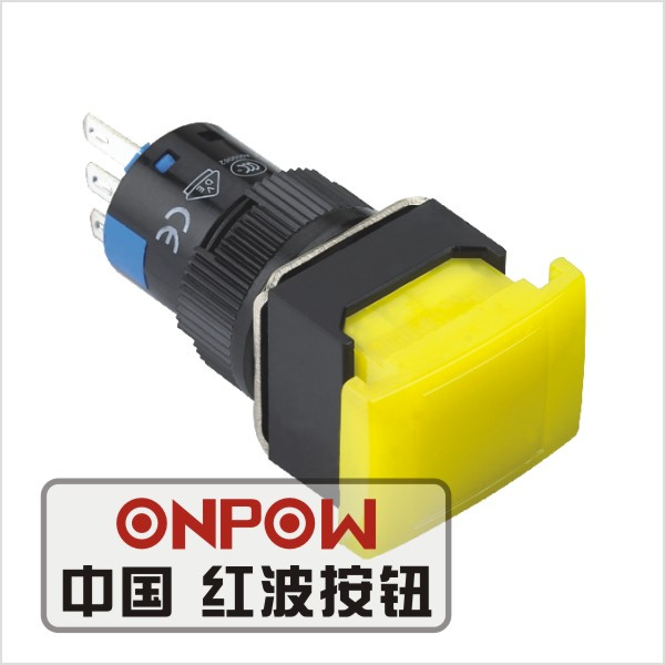 Onpow 16mm Illuminated Momentary Rectangular Push Button Switch (LAS1-ADJ-11/Y/12V) (Dia. 16mm) (CE, CCC, RoHS, REECH)