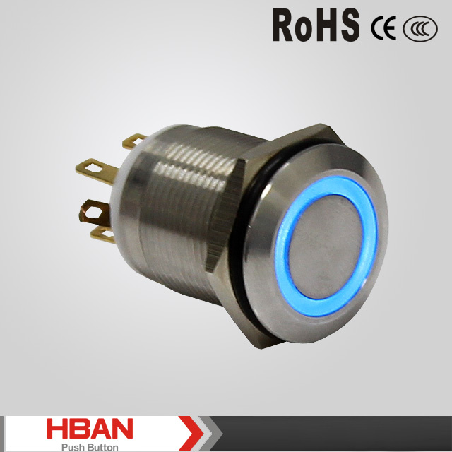RoHS CE (19mm) Ring-Illumination Momentary Latching Industrial Pushbutton Switch