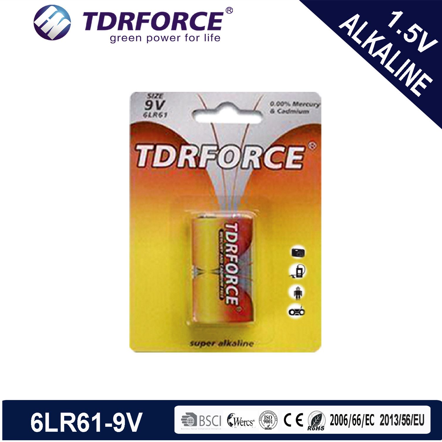 1.5volt Primary Dry Alkaline Battery with Ce/ISO (9V/9 VOLT/6LR61)