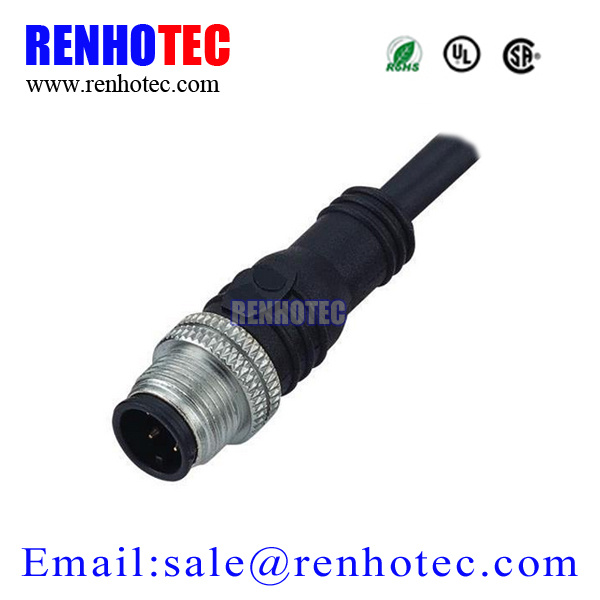Straight Waterproof Connector 12mm Molded M12 Cable Plug