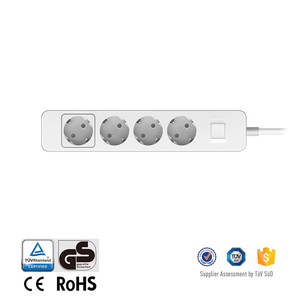German-Type Power Strip 4 AC Outlet Adapter for Home Appliances