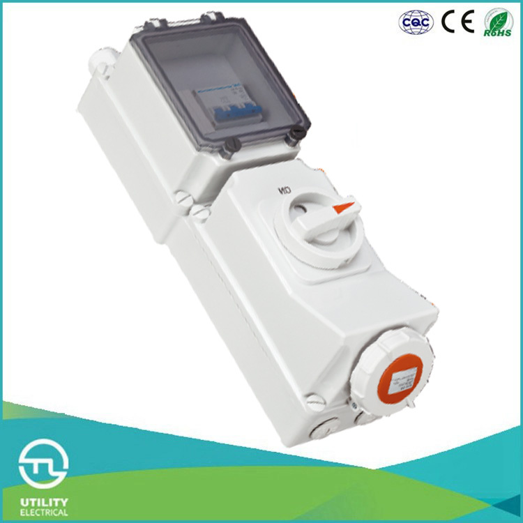 IP67 Female Socket with Interlock & Switch & DIN Installation Rail