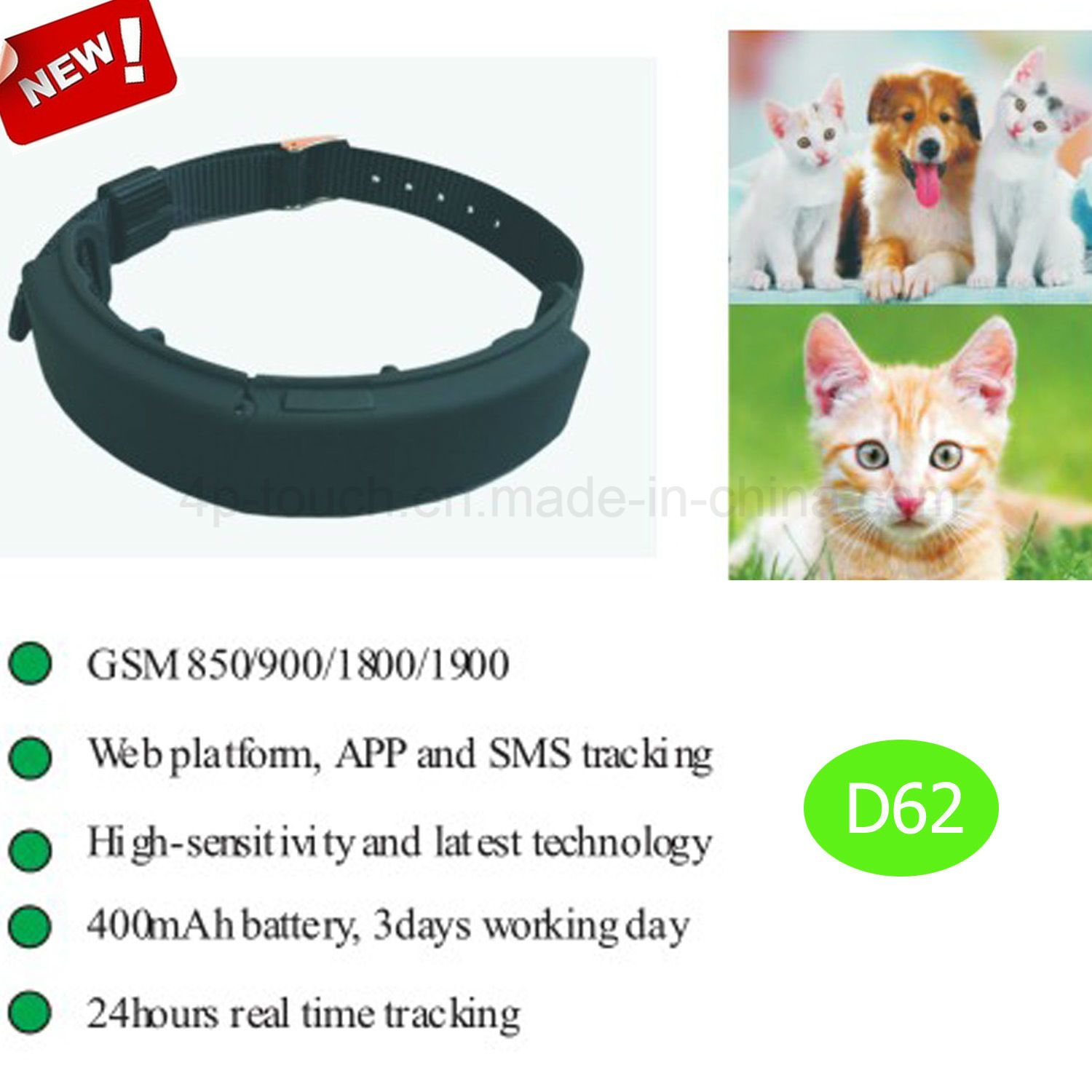 2017 Newest Pets GPS Tracker with High-Sensitivity & Lasted Technology D62