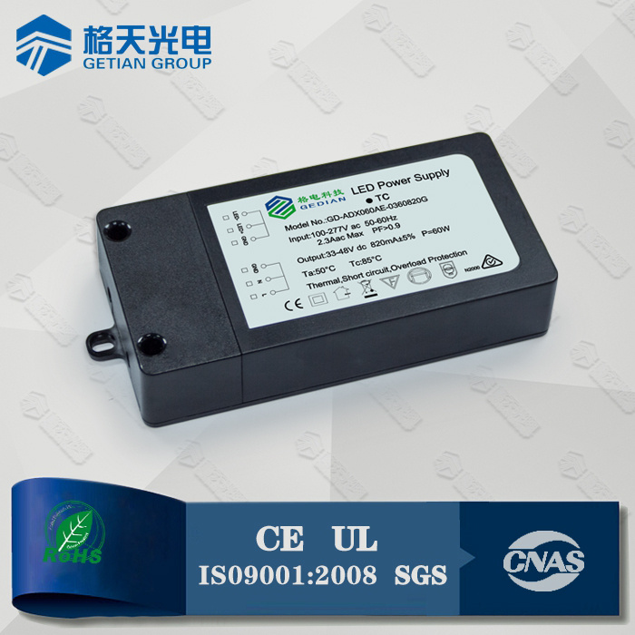 High Efficiency 67W Dimmable LED Power Supply 30-42VDC 1600mA with 5 Years Warranty
