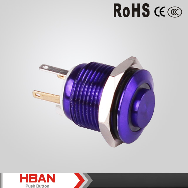 16mm High Round Zn-Al Alloy Customized Color Waterproof Push Button Switch