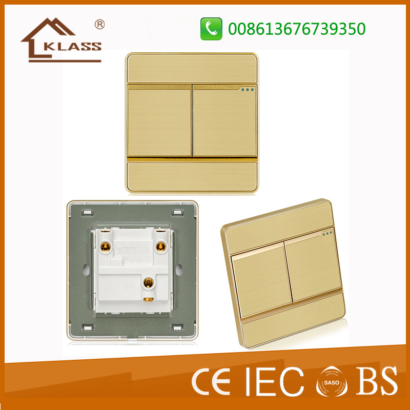 Brushed Aluminum 2 Gang Electric Push Button Switch