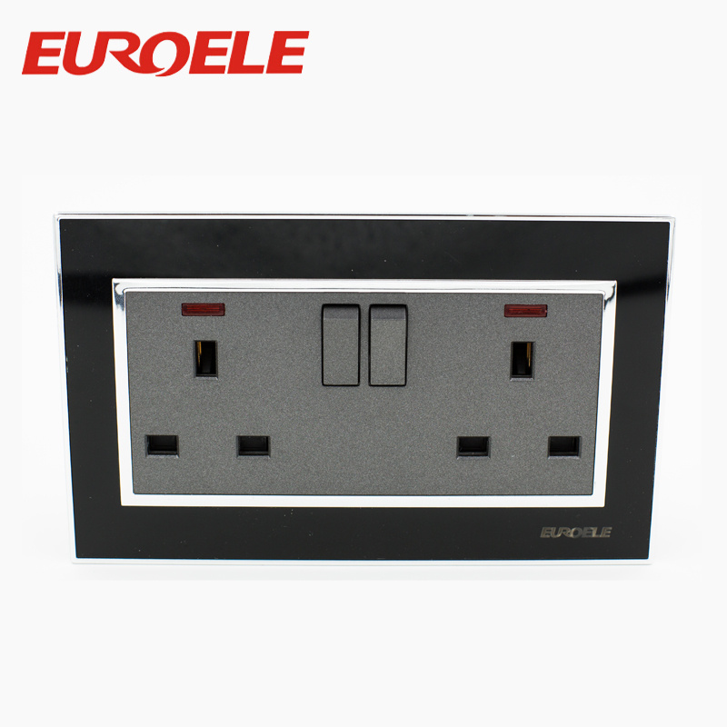 Black Acrylic 250V/13A 146*86mm Double Pole Wall Switched Socket