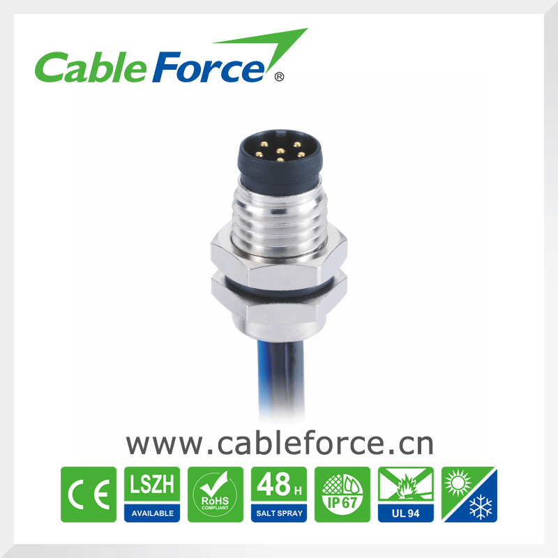 M8 6pin Female Panel Monut Waterproof Connector with Ce Certification