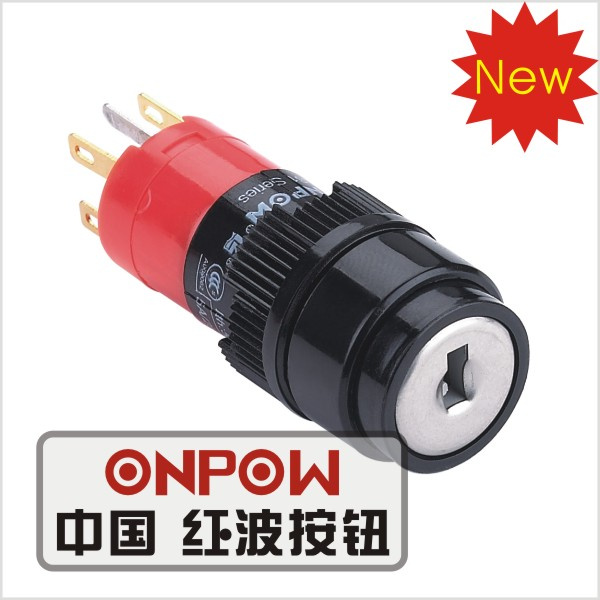 Onpow 16mm Key Lock Round Selector Push Button Switch (LAS1Y-11Y/2/JC) (Dia. 16mm) (CE, CCC, RoHS, REECH)