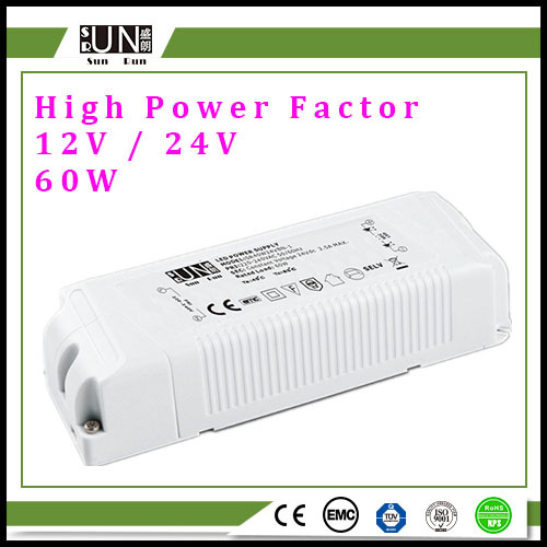 High PF 24V 2.5A 60W LED Power Supply with Ce RoHS, 12V Power Supply, LED/ Switch/ Switching Power Supply