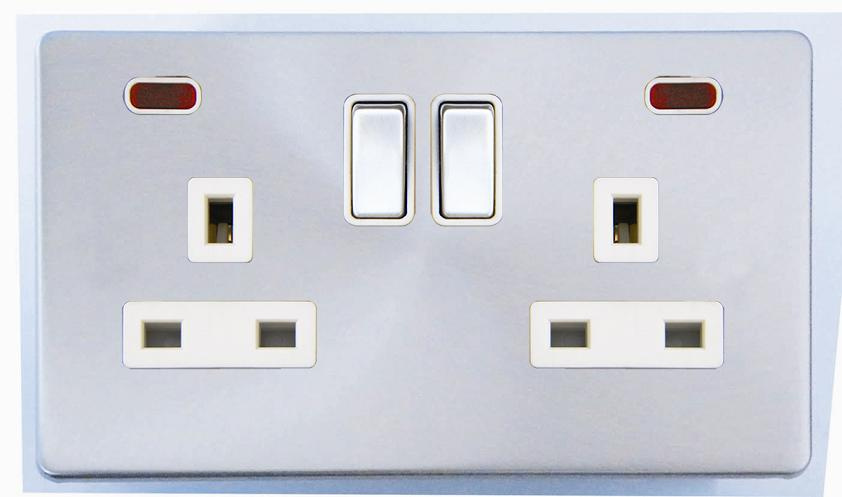 Screwless Range Double Switched Socket with Neon