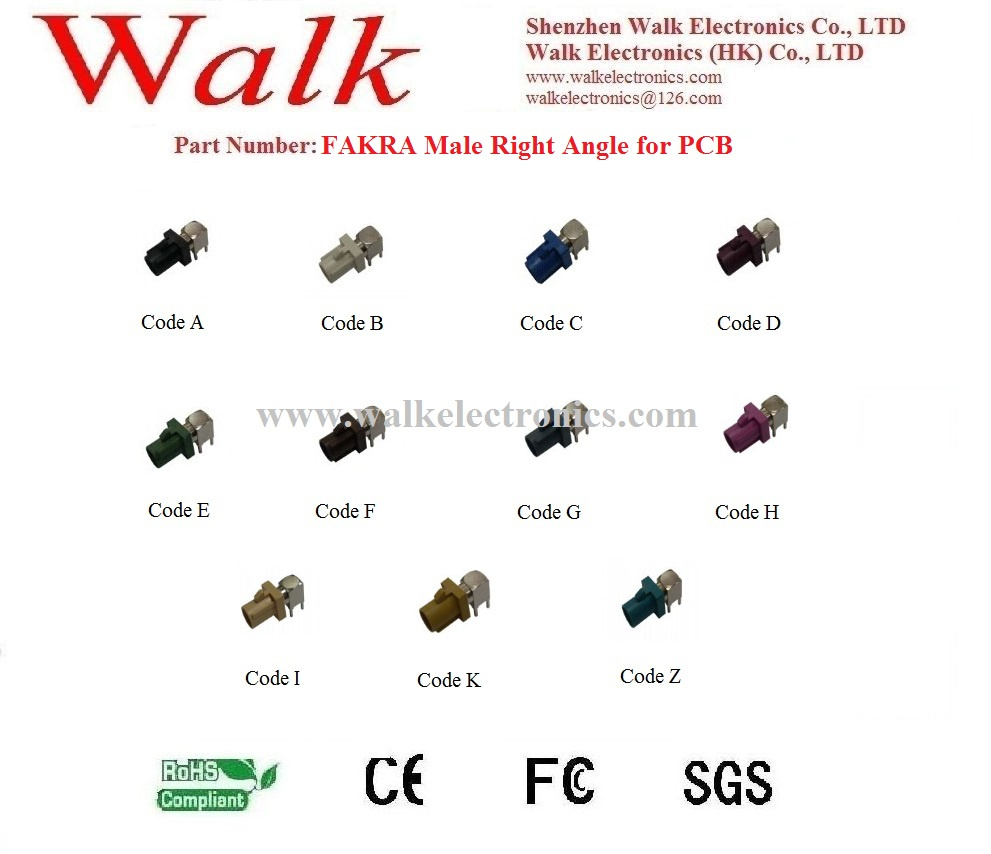 Fakra Male Right Angle Connectors for PCB Mount, Antenna Cable Connector, PCB Fakra Connector, RF Connector