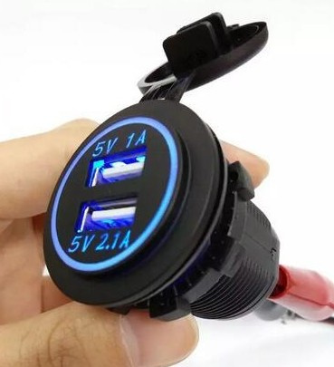 12V 3.1A Motorcycle Car Dual USB Power Charger Port Socket Plug Blue LED