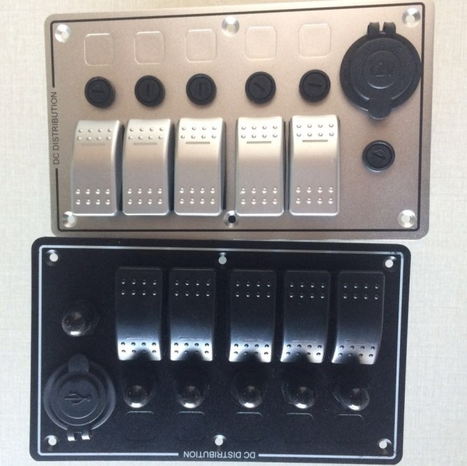 5 Gang Rocker Switch 12V Socket Voltmeter Panel+Voltmeter