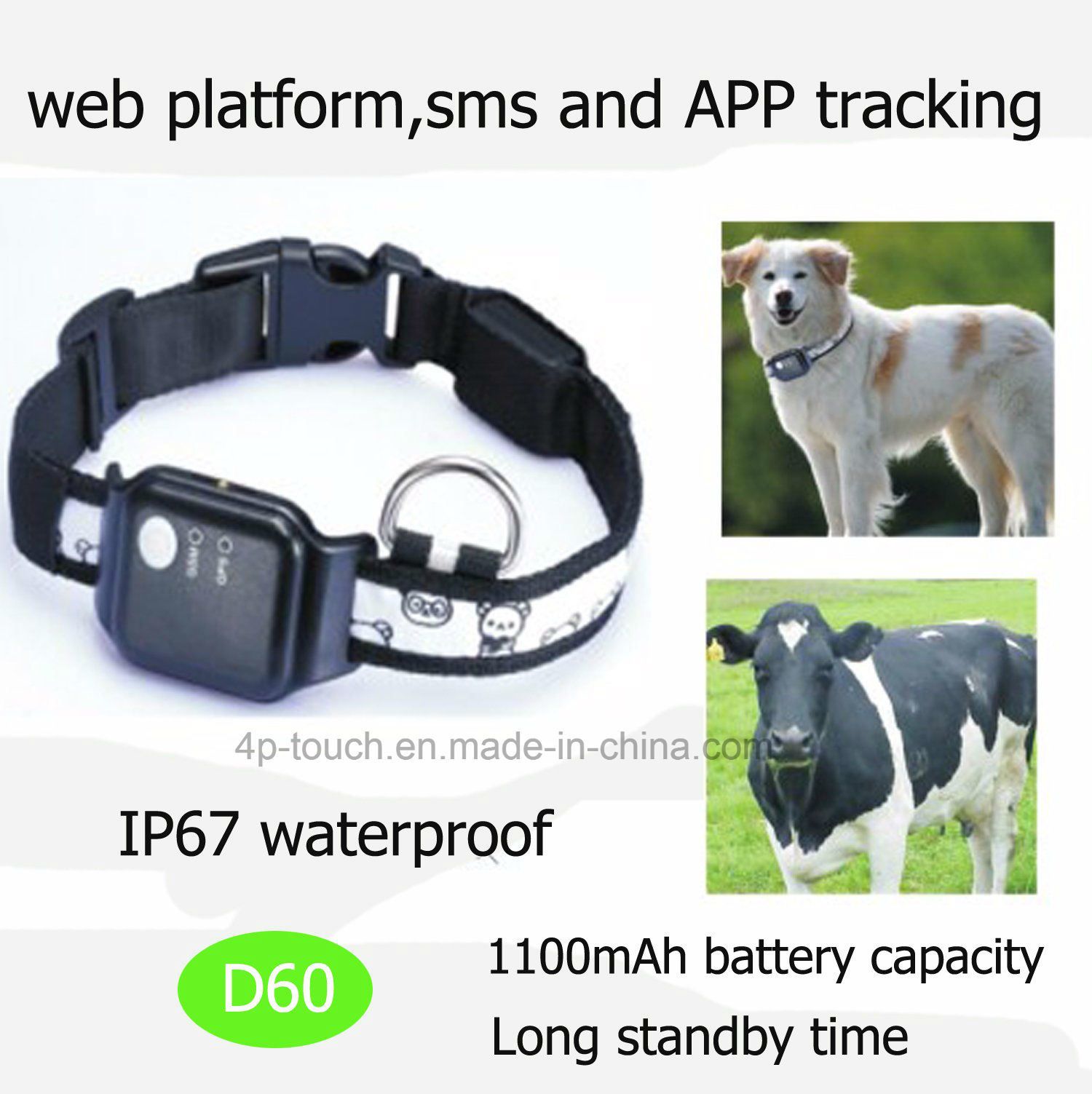 Newest IP67 Waterproof Pets GPS Tracker with Geo-Fence D60