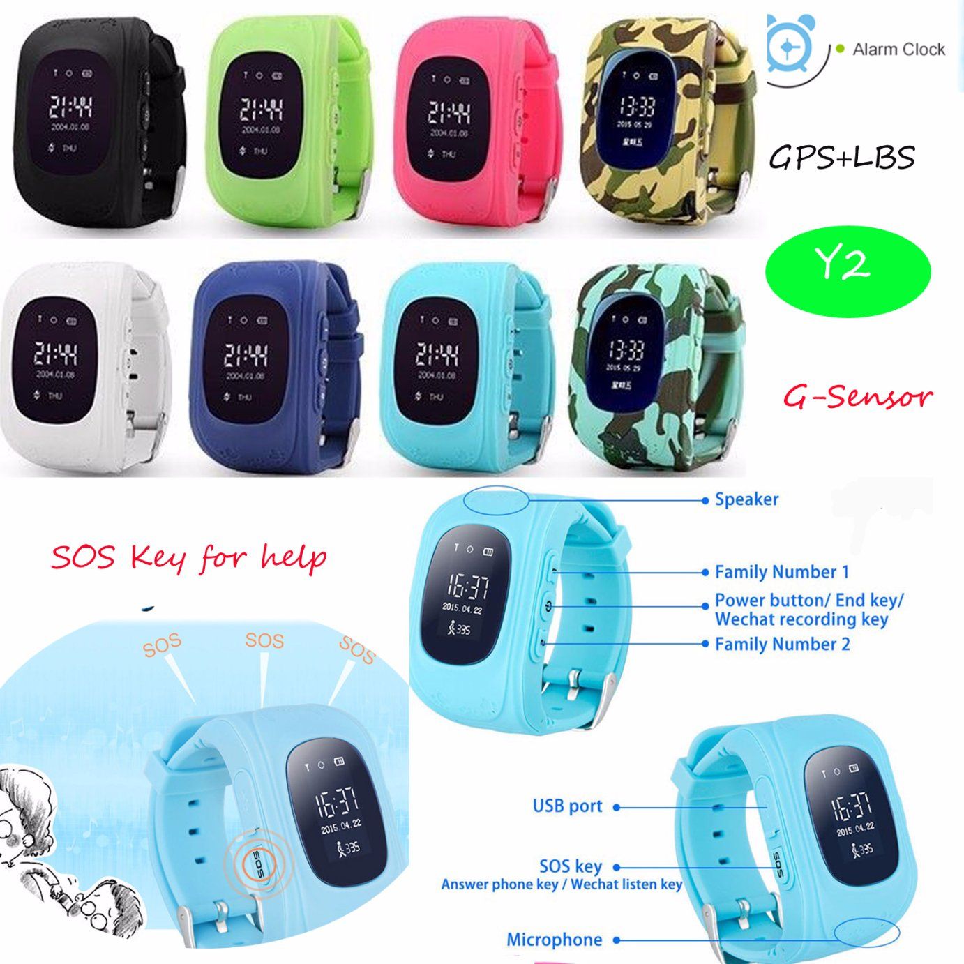 Sos Child/Kids Smart GPS Tracker Watch with History Route Y2