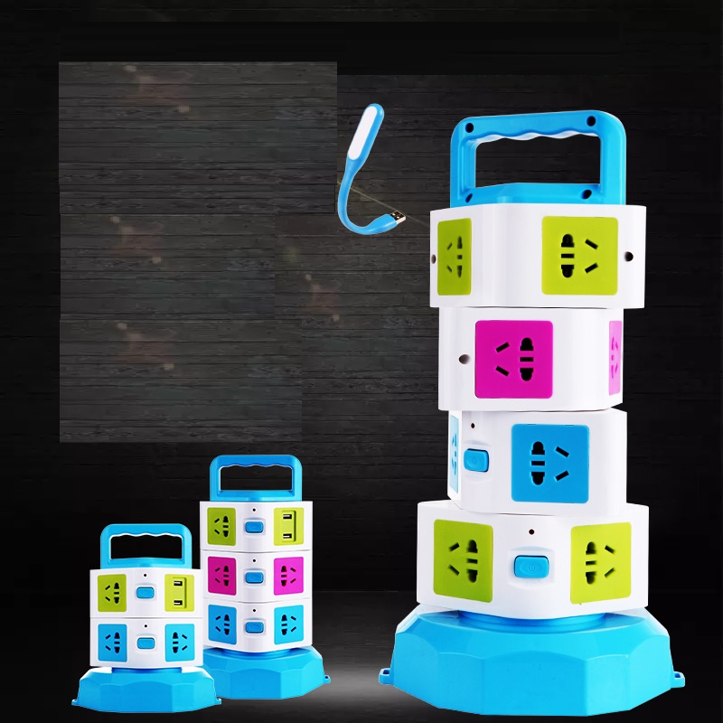 Four Layer 1.8m Vertical Rotating Electrical Plug Power Extension Socket with USB Charger