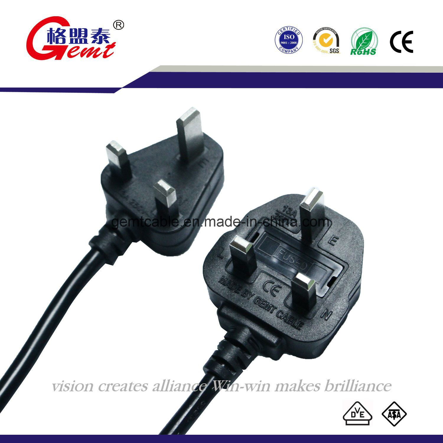 UK Standard 3 Pin Power Cord with Fuse