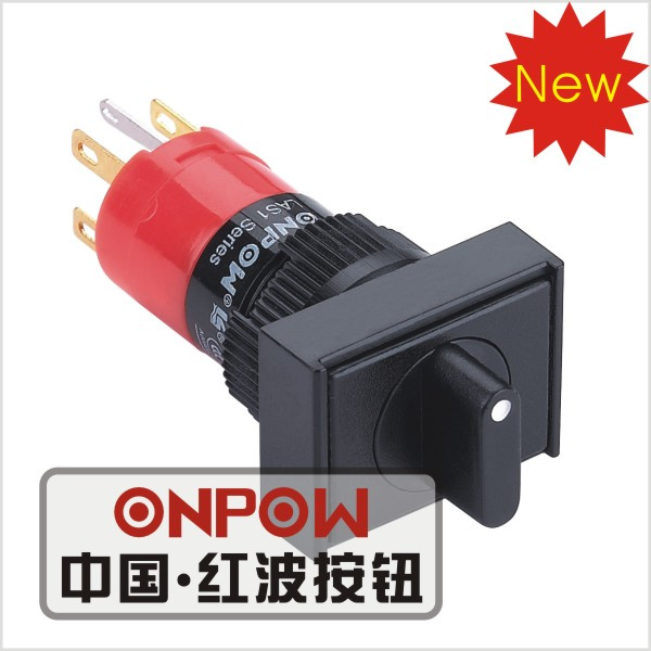 Onpow 16mm IP40 Rectangular Selector Switch (LAS1J-11X/2/JC) (Dia. 16mm) (CE, CCC, RoHS, REECH)