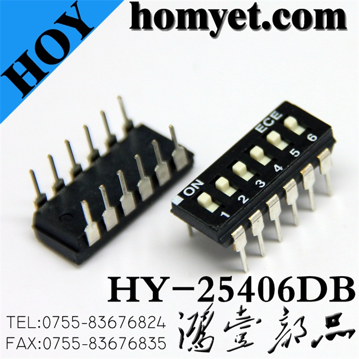 Pitch 2.54mm DIP Switch/ Slide DIP Switch (HY-25406DB)