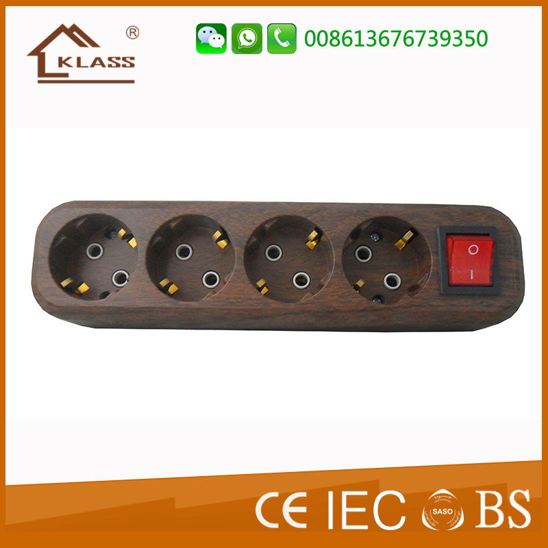 Germany Socket Plastic Coffee 4ways with Switch 10A250V