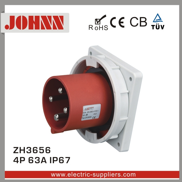 IP67 4p 63A Panel Mounted Plug for Industrial with Ce Certification