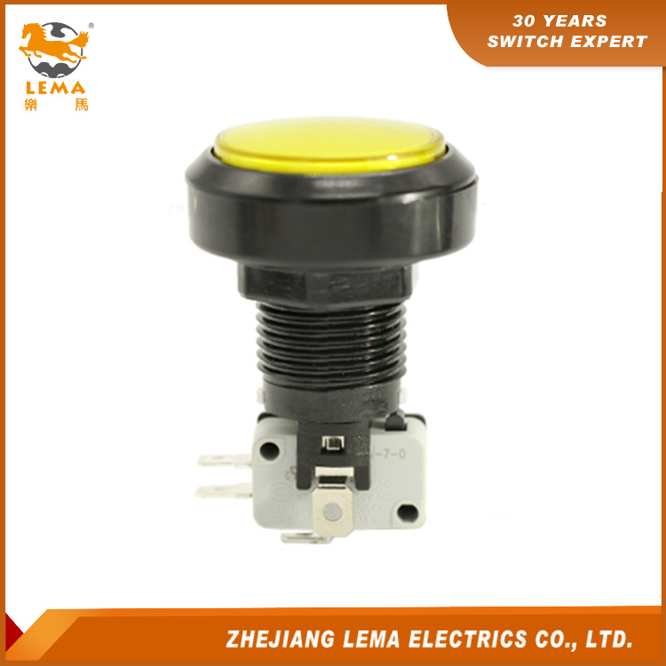 IP40 Protection Degree Yellow LED Plastic 46mm Push Button Switch Pbs-004