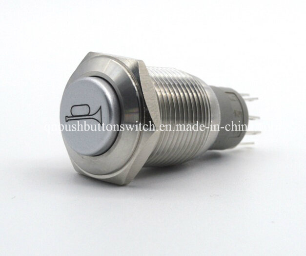 16mm Elevated Head Horn Symbol Red LED Push Button Switch