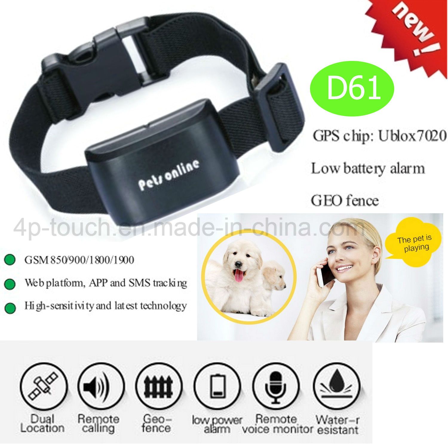 IP67 Waterproof GPS Pets Tracker with Real-Time Tracking D61