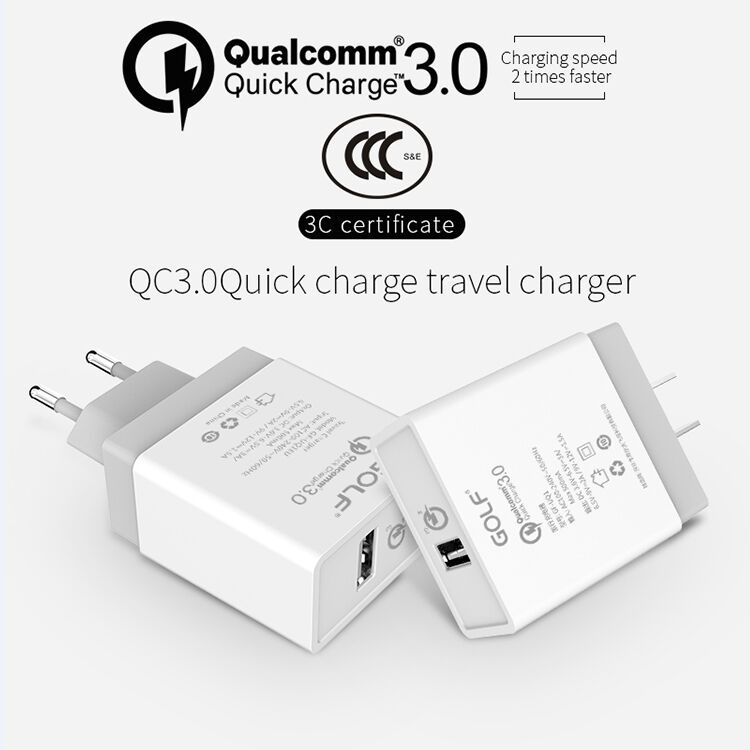 New Arrival QC3.0 Quick Travel Charger 2 Times Faster with Max Output 3A