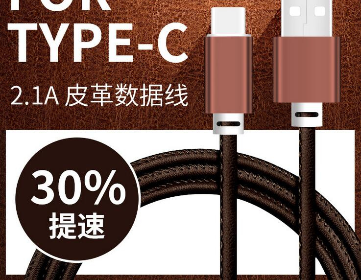 Leather Type C Data Cord 2.1 a Charging Cable