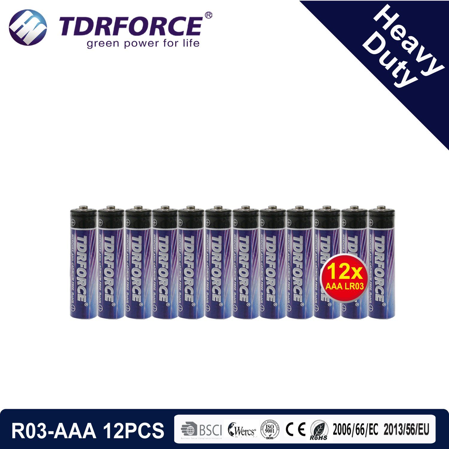 1.5V Heavy Duty Dry Battery with BSCI for Flashlight (R03-AAA 12PCS)