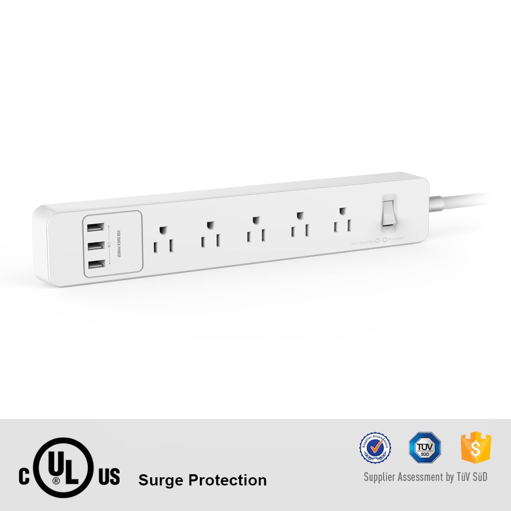 OEM 5 Outlets Smart Multi-Function Us Power Strip with 3 USB Ports for Cellphones