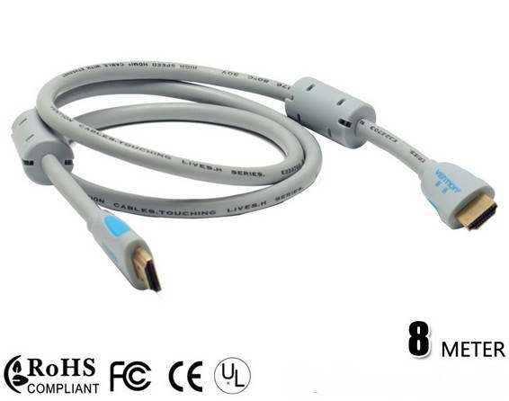High Quality HDMI Cable 19pin M/M with Ferrite 1080P 8m