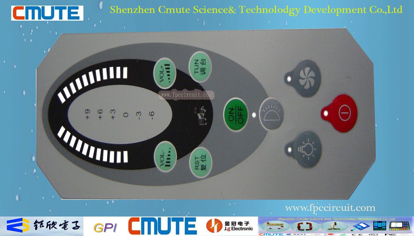 0.2mm PC & SUS 301 Metal Dome Music System Control Device Membrane Switch Keypad