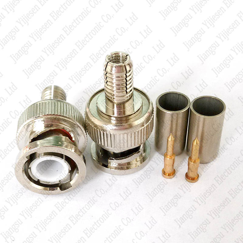 Hex Crimp-on Rg58 BNC Male 3 Piece Cable Connector for CCTV Camera